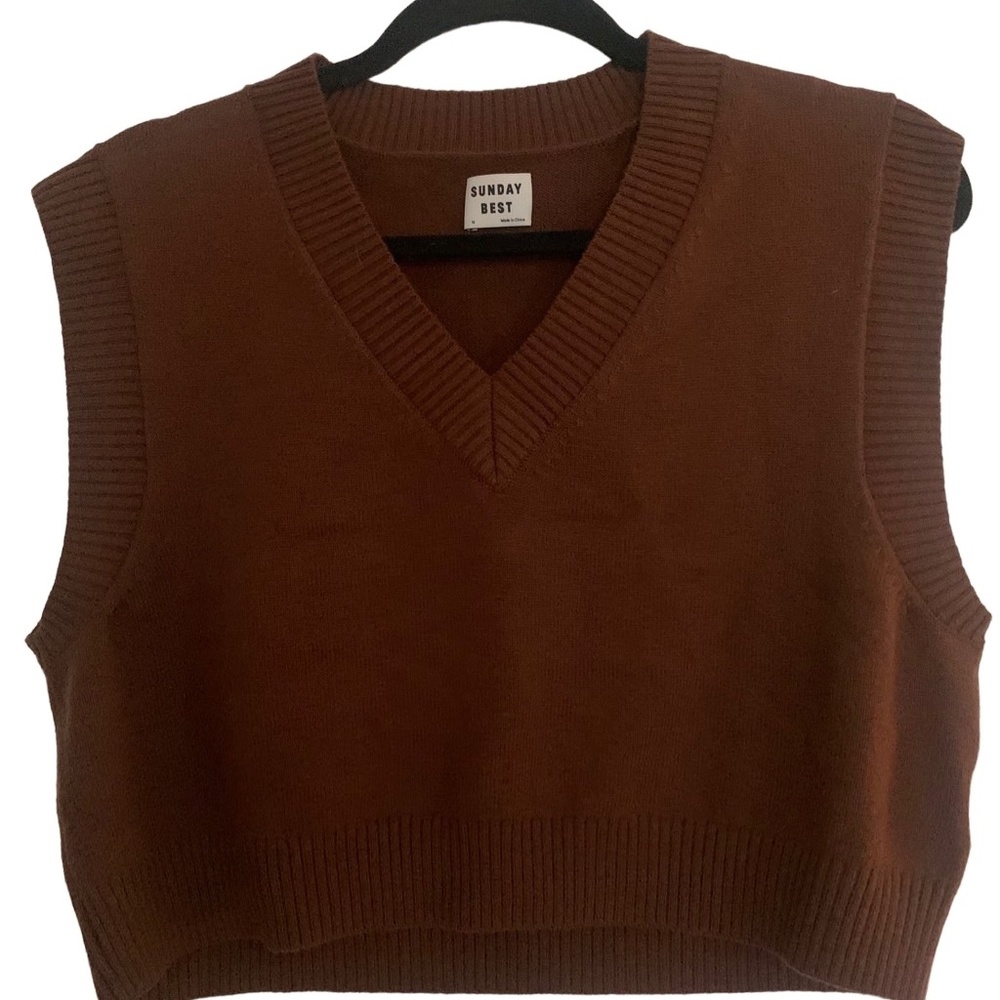 SUNDAY BEST sweater vest cropped cardigan brown 90s fall sweater SIZE M